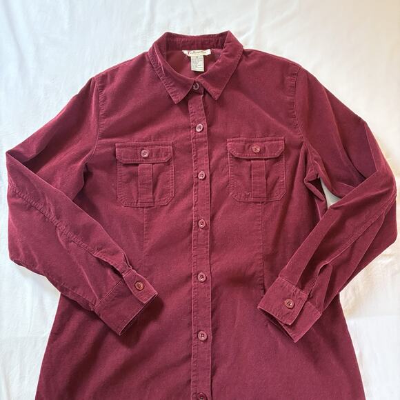 Vtg Talbots Women’s Maroon Corduroy Button Up Shirt Dress Long Sleeve Size 12 - Picture 4 of 13